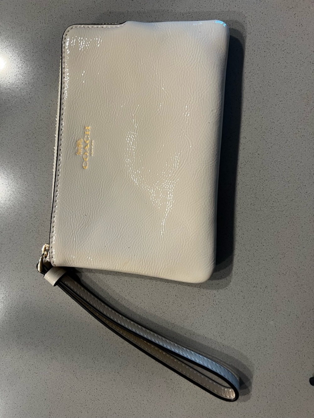 Coach White Patent Leather Wristlet with Black Wrist Strap